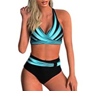 SEAFORM Womens Two Piece Swimsuits Wrap Front Bikini High Waisted Bottom